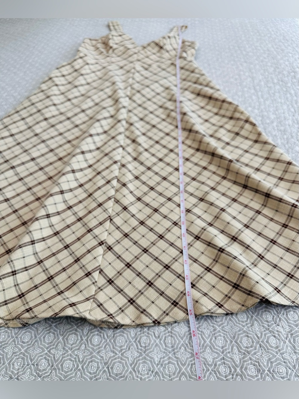 Lulu’s Uptown Affection Beige Plaid A-Line Midi Dress with Pockets Size L - Picture 12 of 16